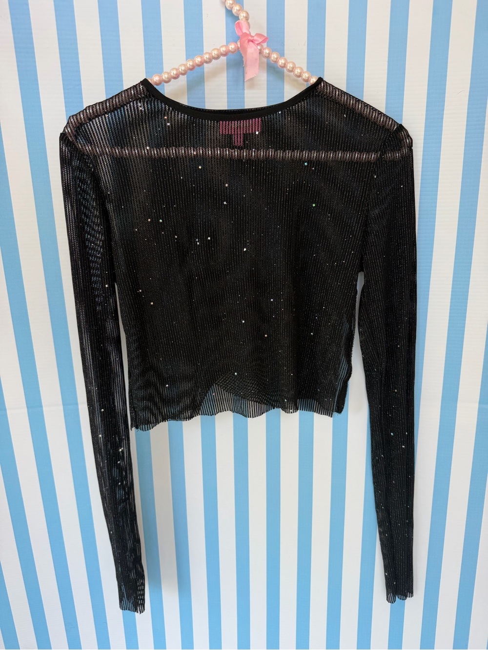 Edikted Black Sheer Long Sleeve Crop Top with Sparkle